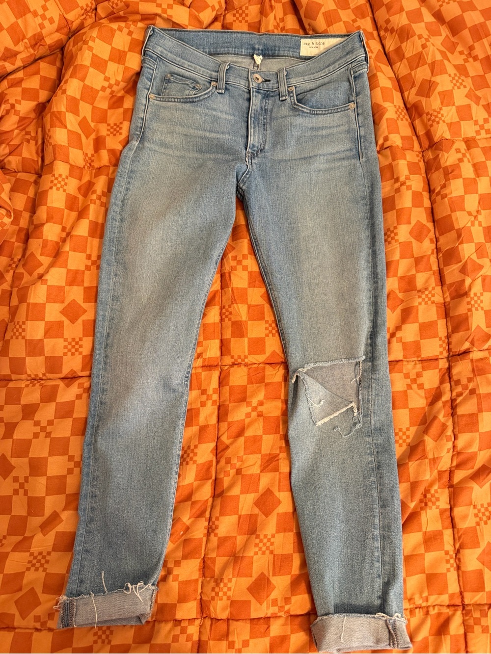 Light Blue Slim Fit Distressed Jeans rag and bone